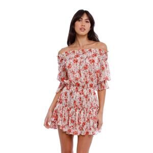 NWOT MISA Los Angeles Floral Darla Mini Dress Off the Shoulder Poppy Allover XS